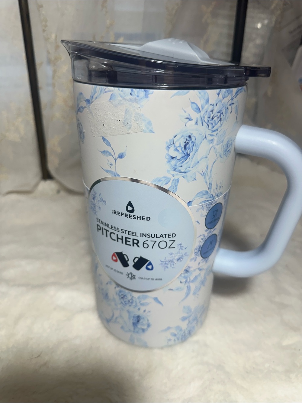 Stainless steel 67 oz pink floral pitcher